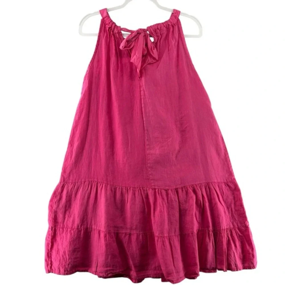 Bellambia Linen Trapeze Dress Pink Back Tie Womens Size Large Swim Cover Beach‎